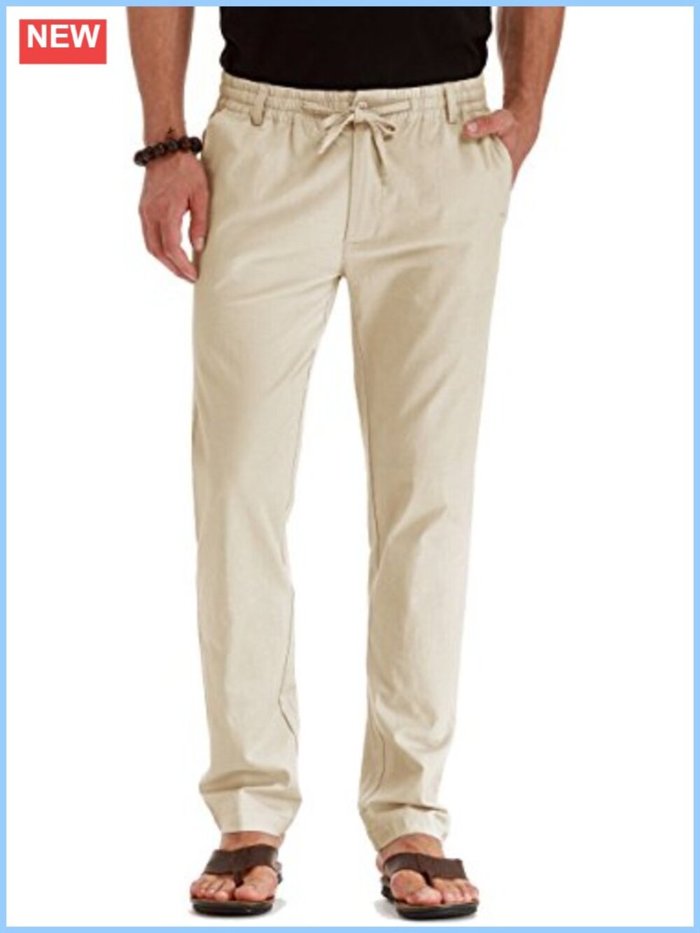 Men's Linen Drawstring Pants Casual Summer Beach Loose Trousers